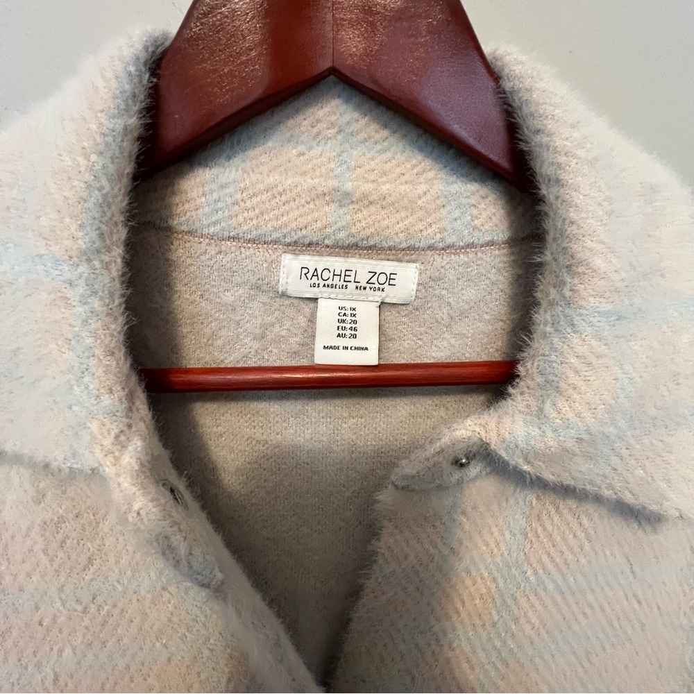 Rachel Zoe neutral plaid shirt jacket teddy soft warm  shacket snap front nwot - Picture 5 of 8